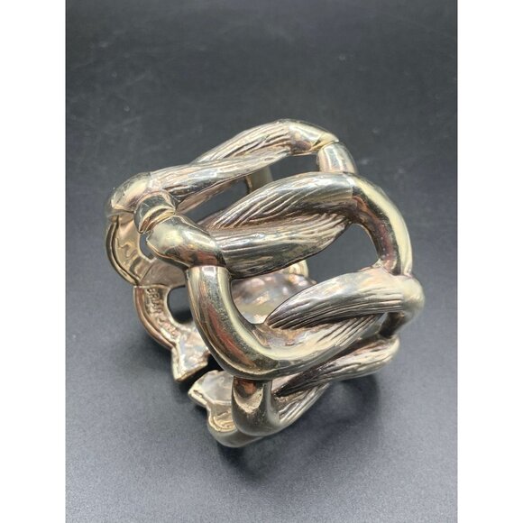 Brian Bergner Bracelet Sterling Silver Statement Hinged Modernist Bangle Signed - Picture 2 of 7